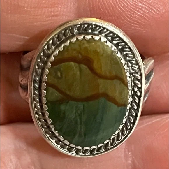 🦚🥀👑Vintage Navajo Sterling Silver Picture Jasper Ring